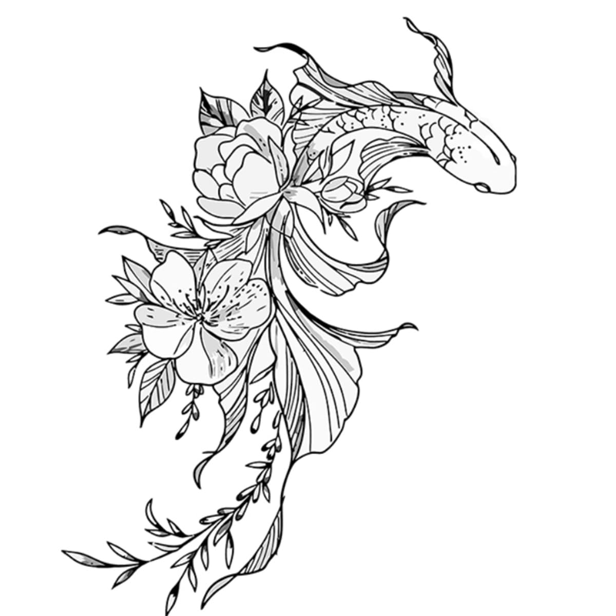 INKARTLINK Tattoo Tech, 2 Sheets Medium Semi Permanent Tattoo, Adult Art Design Temporary Tattoos, Lasts 1-2 Weeks, Waterproof, Realistic Look, No Adhesive, No Reflection (Lucky Fish Design)