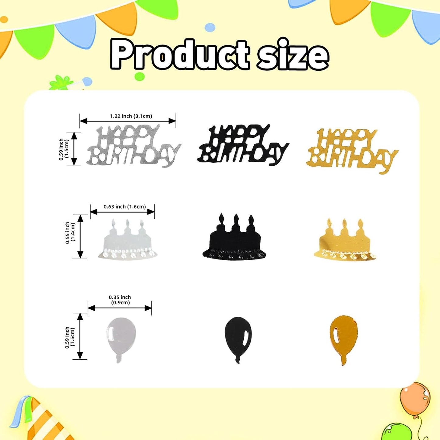 Gold and Black Happy Birthday Confetti, 3000 Pcs Birthday Cake Table Metallic Foil Confetti Party Table Decor for Party, Baby Shower, DIY Arts and Crafting