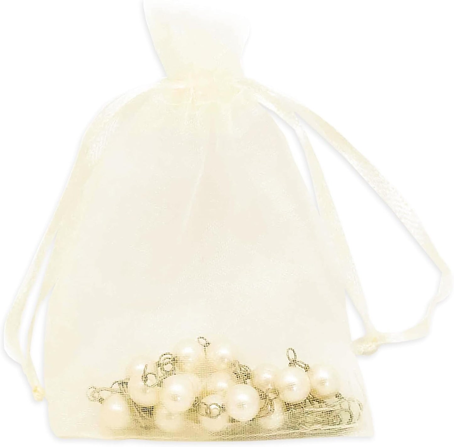 TheDisplayGuys 100-Pack 3x4 Cream Sheer Organza Gift Bags with Drawstring for Jewelry, Candy Bags, Treats, Wedding Favors Small Mesh Pouches