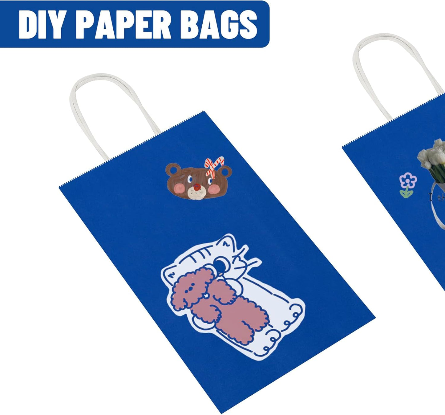 50 Pack 5.25x3.25x8.25 Inch Small Royal Blue Kraft Paper Bags with Handles Bulk, Toovip Gift Wrap Bags for Favors Grocery Retail Party Birthday Shopping Business Goody Craft Merchandise Take Out Sacks