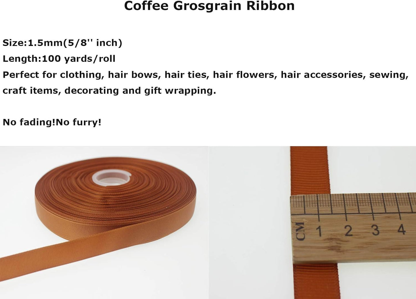 Jesep One Roll 100 Yards 5/8" Soild Grosgrain Ribbon Boutique Gift Wrapping Package Ribbon, DIY Crafts Bow Hair Headband Accessories Assorted Ribbon#842 (5/8" 15mm, Coffee)