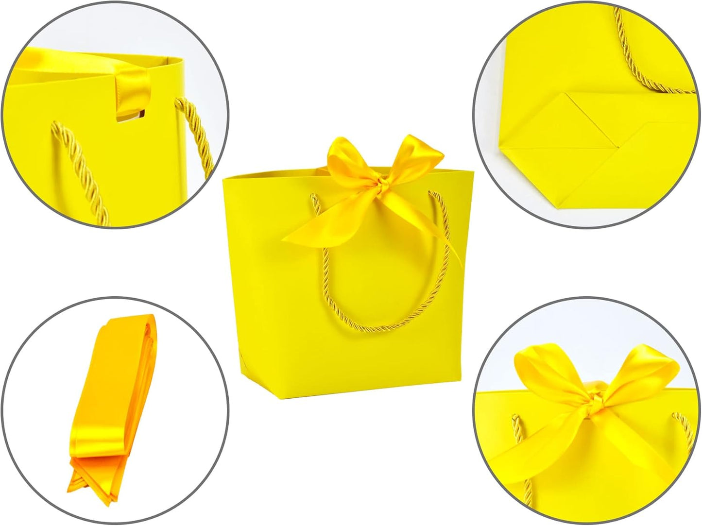 HUAPRINT Gift Bags with Handles,7.48×3.54×7.9 inches,Party Favor Bags with Bow Ribbon,12Pcs Yellow Paper Bags for Birthday Wedding Bridesmaid Present Celebration Holiday