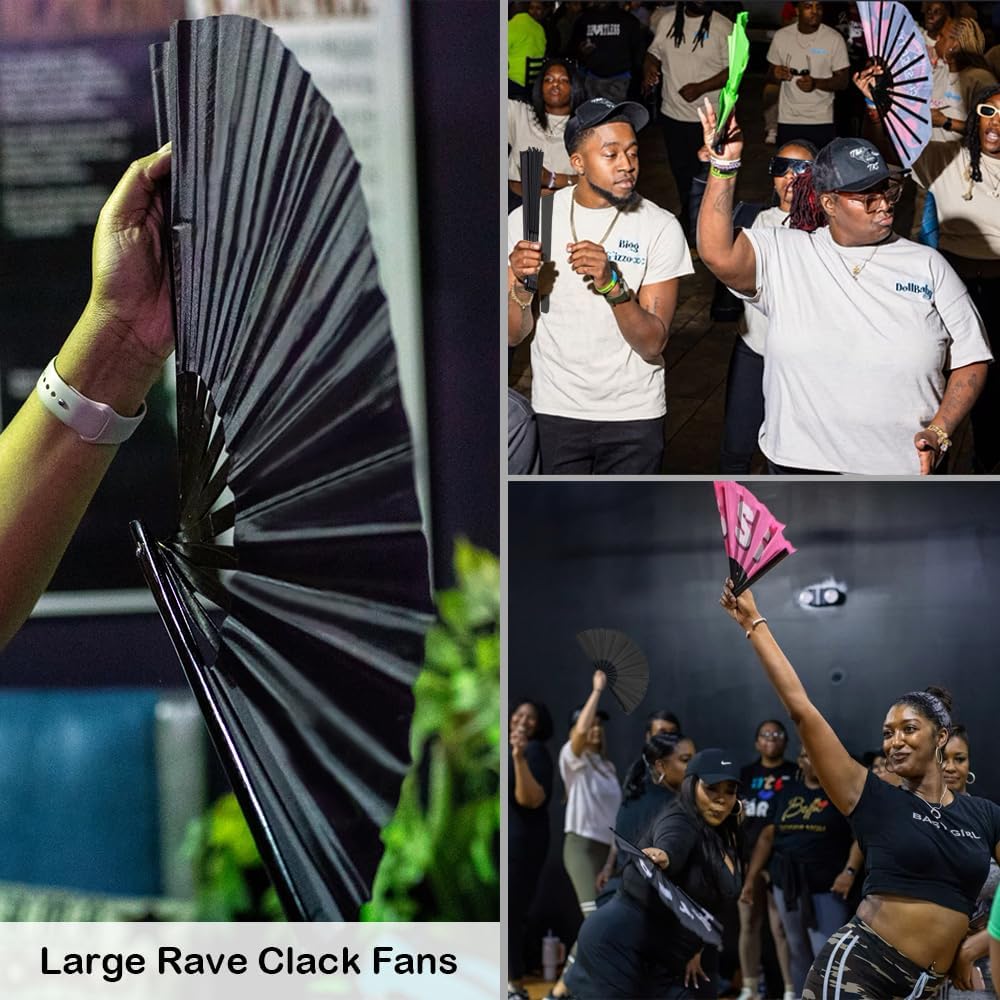 13inch Large Clacking Fans for Line Dancing, Boots on the Ground Hand Rave Fan, Big Portable Folding Fans for Outdoor, Party, Decoration