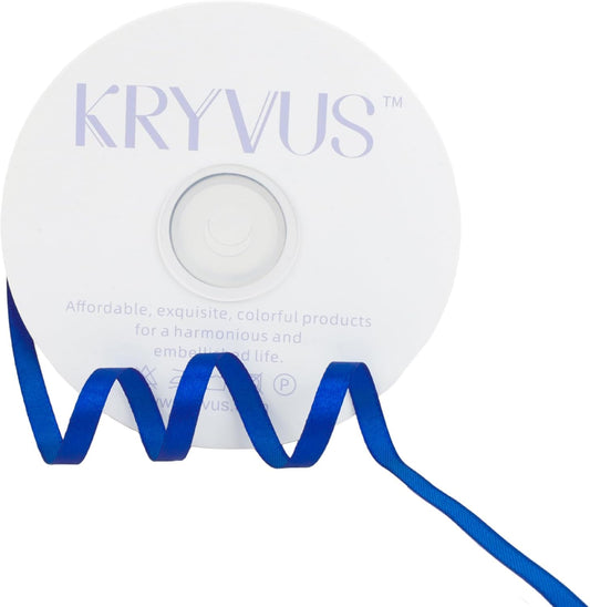 Dark Royal Blue Satin Ribbon 1/4 inch X Continuous 50 Yards, Single Face Polyester Ribbon Perfect for Gift Wrapping, Flower Bouquet, Wedding Decor, Crafts, Bow Making, Sewing and More