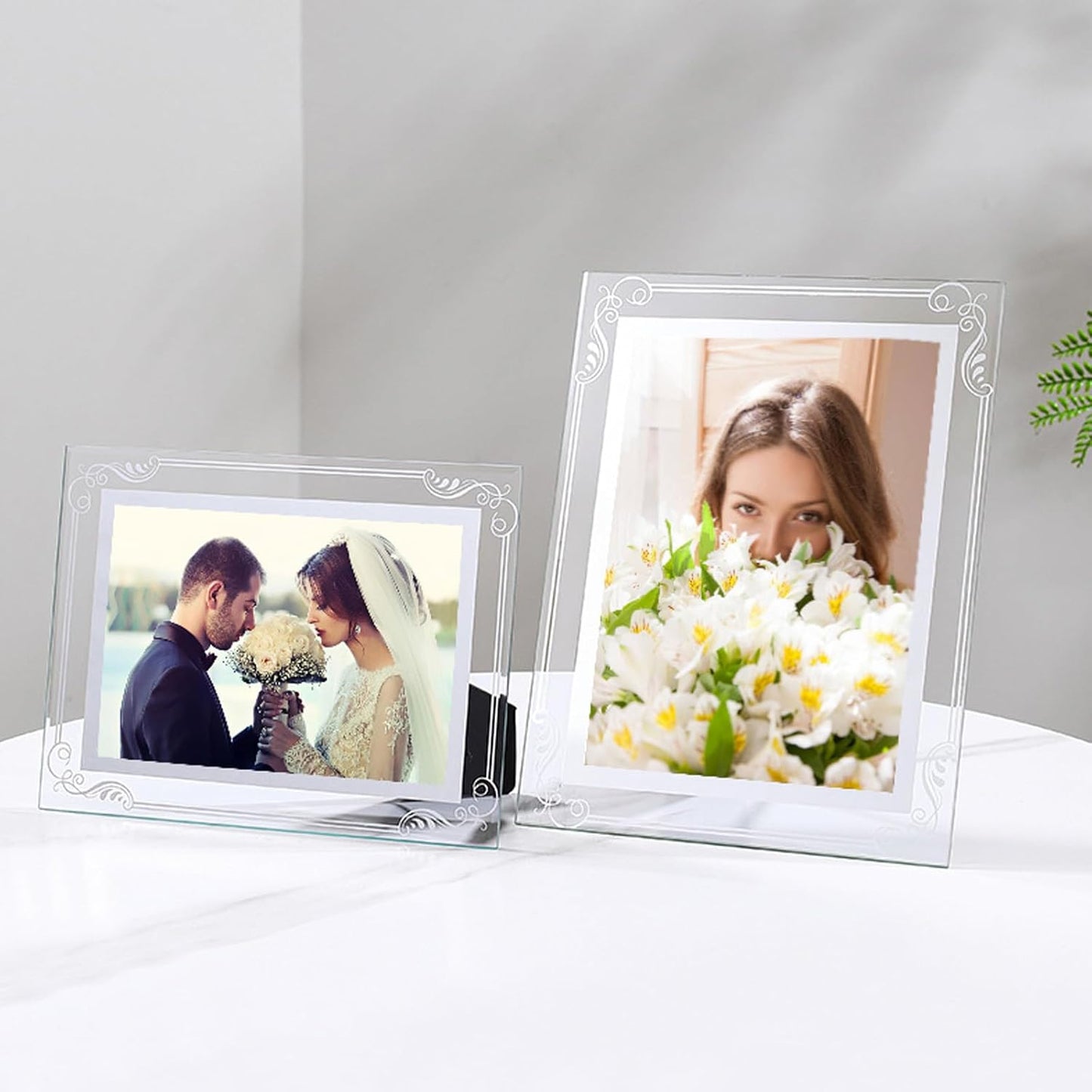 Glass Photo Frames Picture Frame 4x6 High Definition Silver Vertical and Horizontal for Table Desk Shelf Office House Decoration Gifts