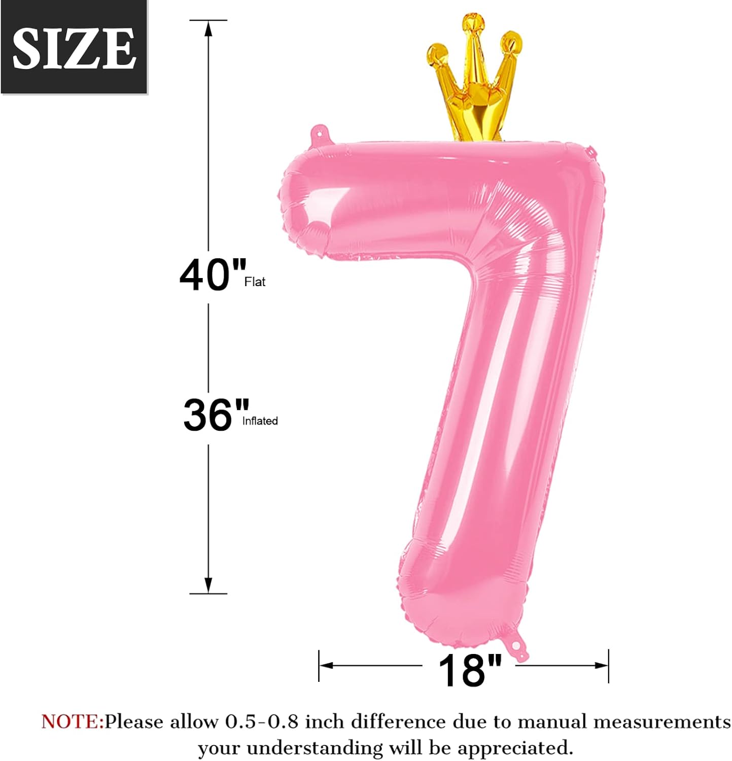 Digital Number 7 Pink Crown Birthday Balloon 40 Inch, Foil Balloons for 7 17 27 70 77 Party Decorations Supplies, Pink Crown Mylar Numbers Balloon for Seven Wedding Anniversary