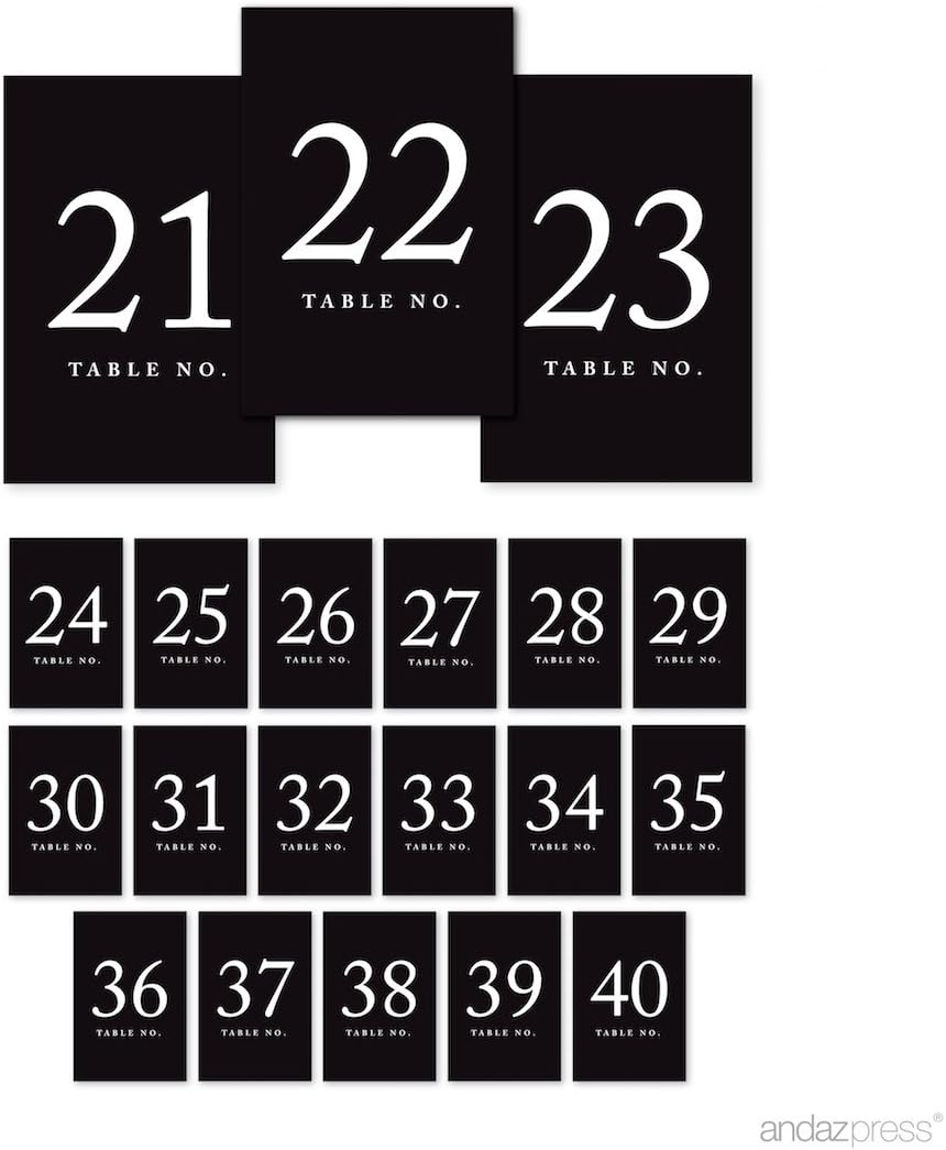Andaz Press Black 4x6-Inch Minimalist Table Numbers 21-40, 20 Count, Paper, Tabletop Mount, Perfect for Weddings & Events