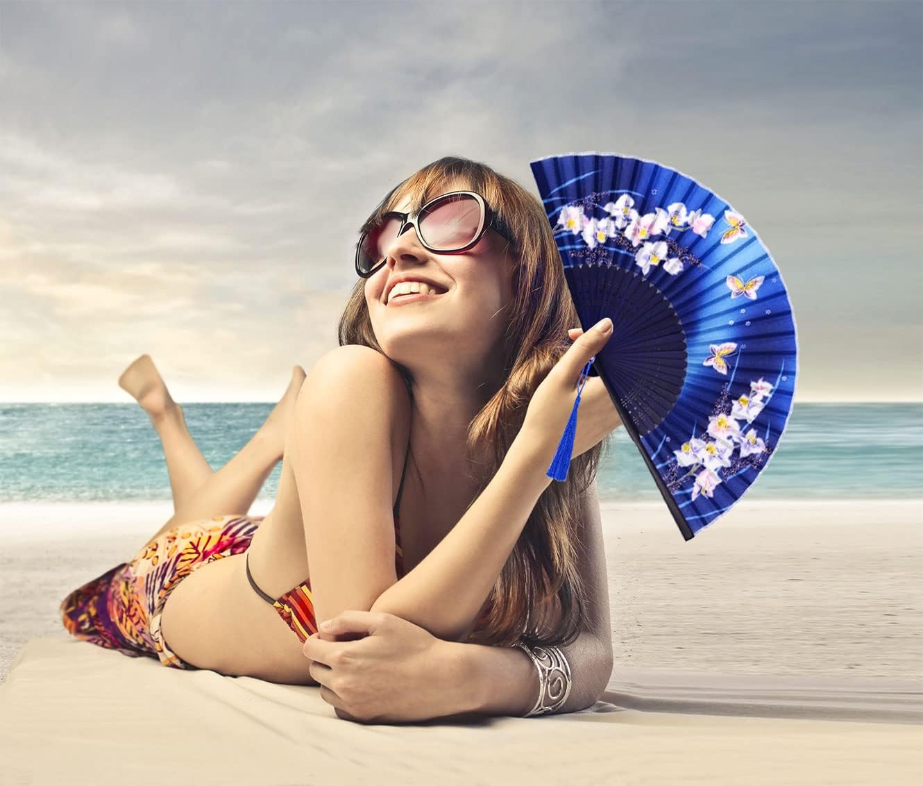 Amajiji Folding Hand Fan for Women, Chinese Japanese Vintage Style Bamboo Silk Hand Held Folding Fans for Party Wedding Dancing Decoration Gift Performance (AM-16)