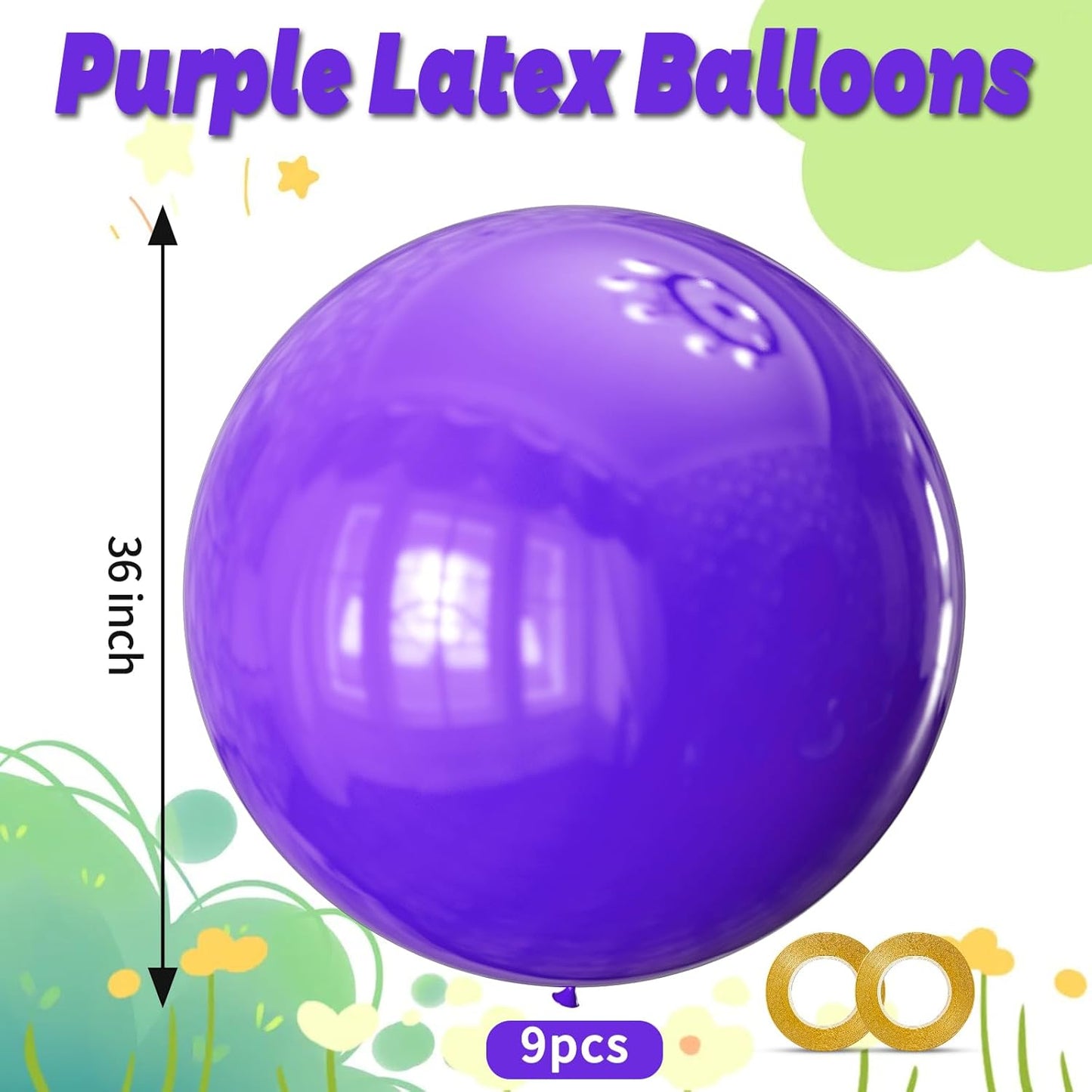 KAWKALSH Purple Balloons 9pcs, 36 Inch Large Balloons for Garland or Arch as Party Wedding Baby Shower Decorations