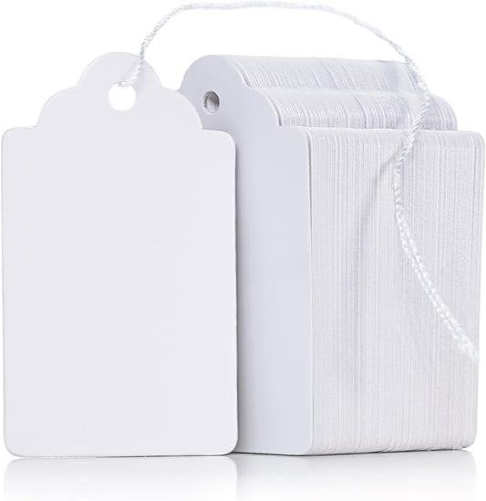 Uniclife 200 Pcs Price Tags 1.8 Inch Writable Price Labels White Price Display Tag for Pricing Clothing Jewelry Gifts Blank Hang Tag Merchandise White Marking Tags with Strings, 1.8" x 1.05"