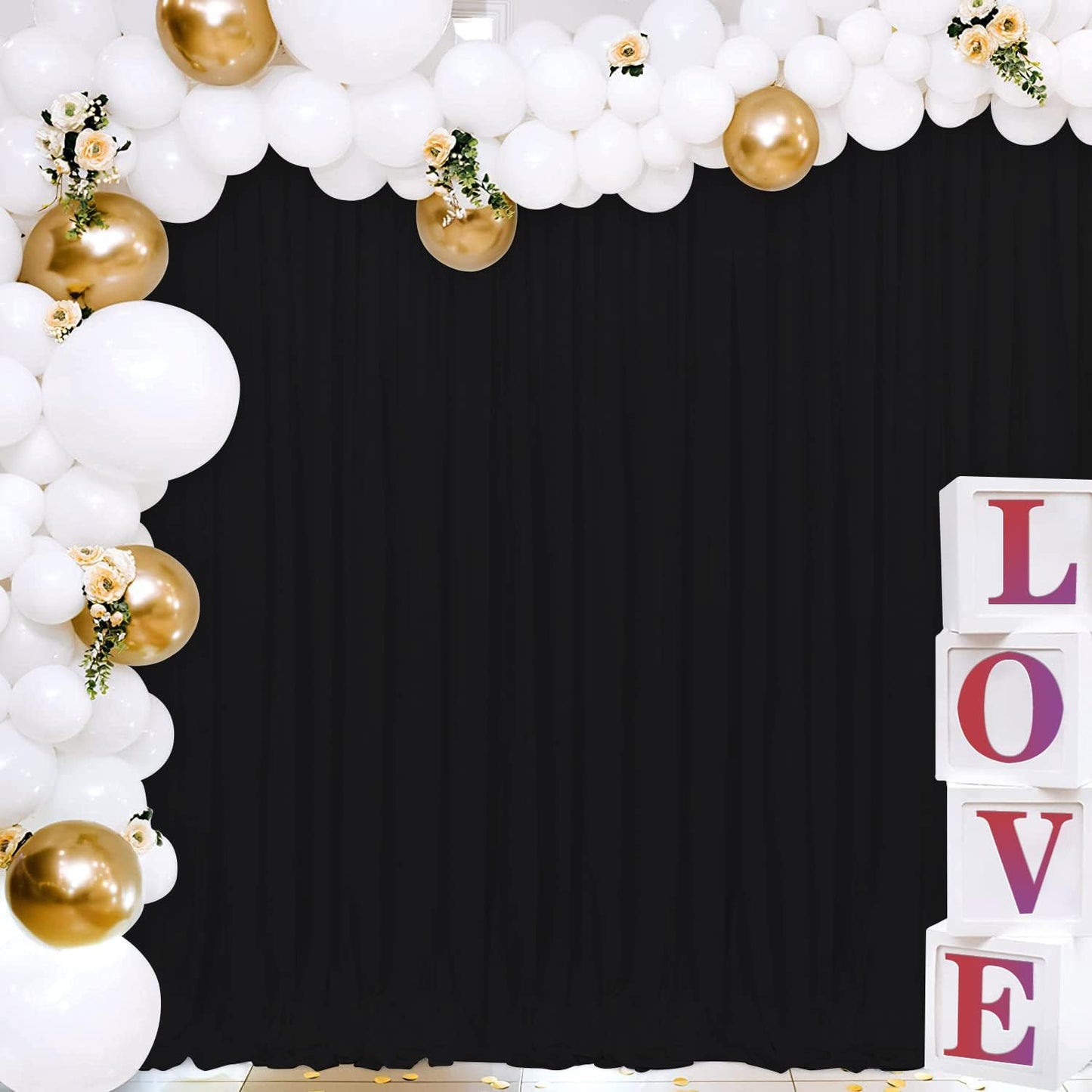 Joydeco Black Backdrop Curtains for Parties, 10x10 Wrinkle Free Black Backdrop Drapes for Birthday Party Home Party, Curtains Backdrop 5ft x 10ft 2 Panels with Rod Pockets