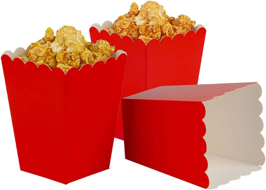 Red Mini Popcorn Boxes - Cardboard Popcorn Containers for Party, Pack of 12
