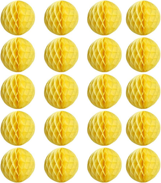 20pcs Honeycomb Flower Balls - Party Decor, Tissue Paper Pom Poms (6inch, Yellow)