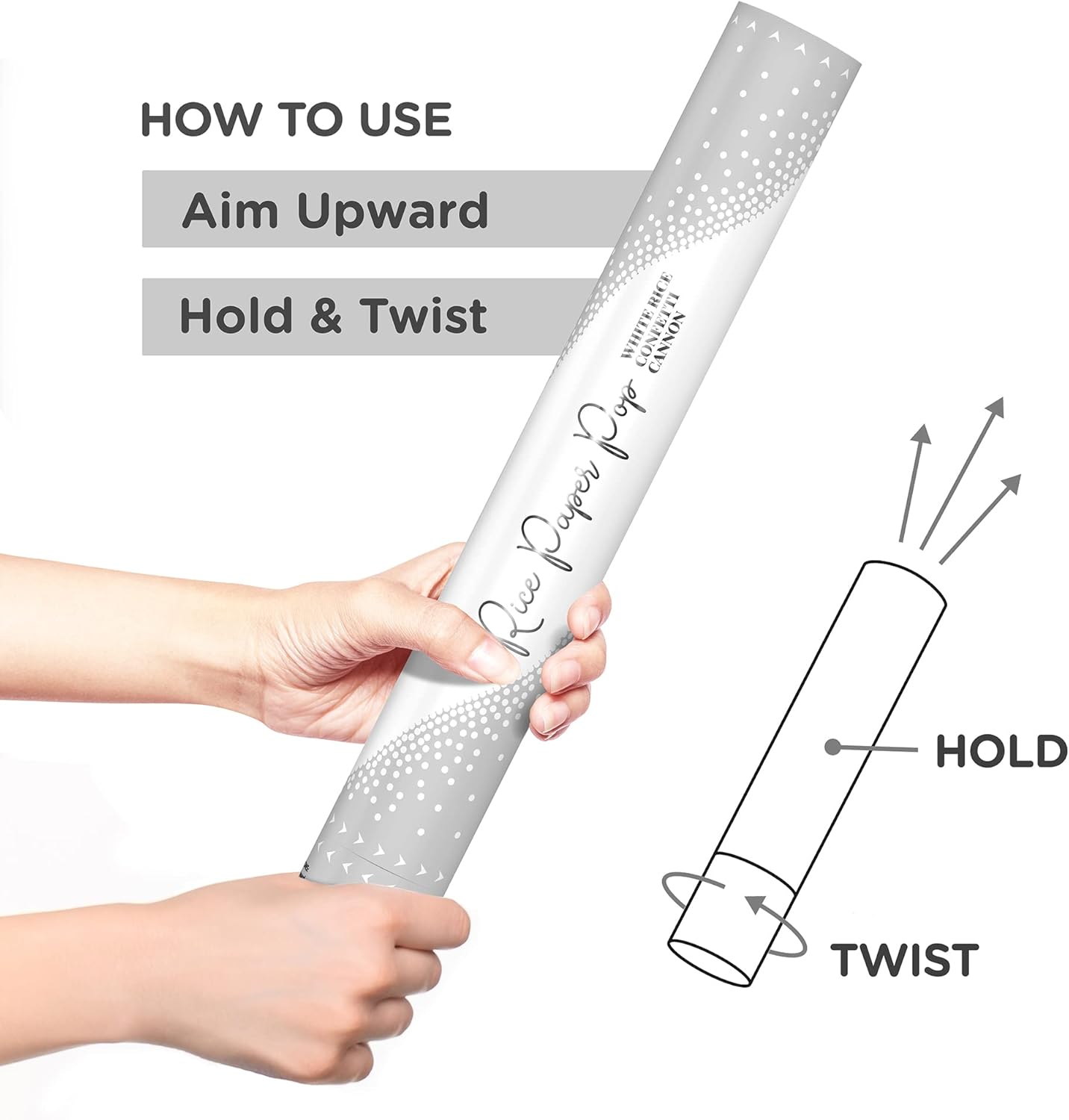 White RICE Paper Confetti Cannon - 16" Rice Paper Biodegradable Party Popper, Compressed Air Popper, Loud Pop, For Wedding Confetti Send Off/Sparklers, Wedding Supplies & Decorations, Shoot Up to 40ft
