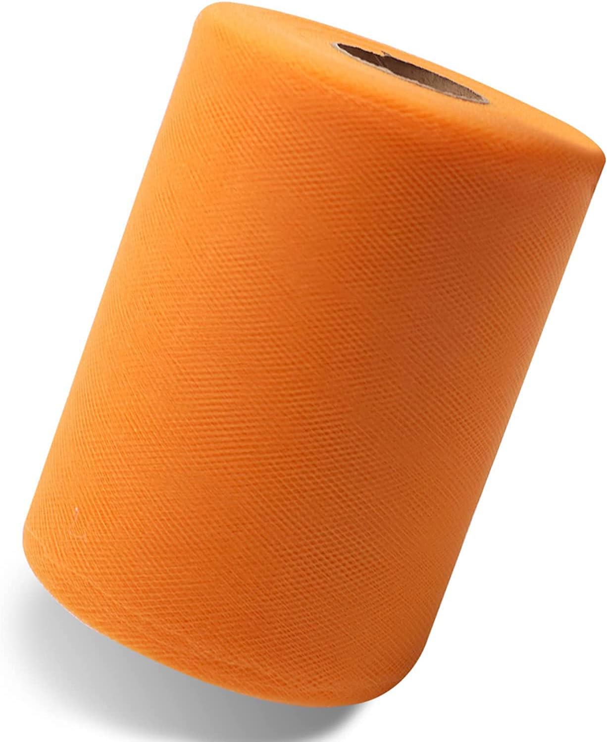 Orange Tulle Fabric Roll 6 Inch X 300 FT (100 Yards) Matte Tulle Ribbon Netting Mesh Spool for DIY Tutu Skirt Wedding Bow Gift Wrapping Baby Shower Christmas Party Halloween Decorations