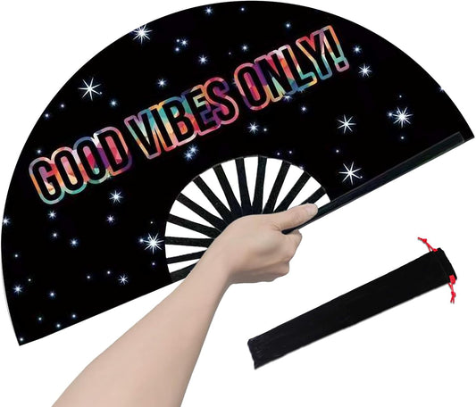 Boots on The Ground Fan, Large Folding Hand Fan for Women and Men, Popping Fans for Line Dancing for Raves, EDM, Dance Party, and Home Decoration