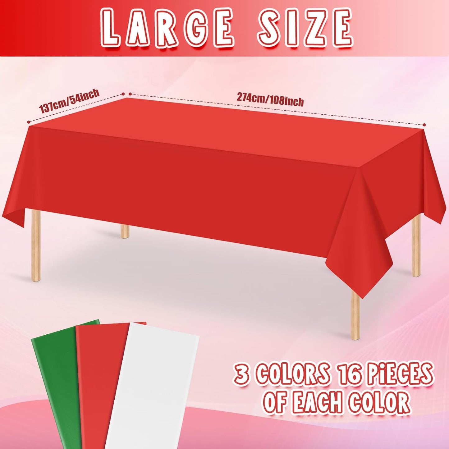 MASHAN 48 Pack Christmas Tablecloth Bulk, Red White Green Disposable Tablecloths, Rectangle Italian Theme Table Covers for Christmas Family Gathering Dining and Italian Party Decoration,54 x 108 Inch