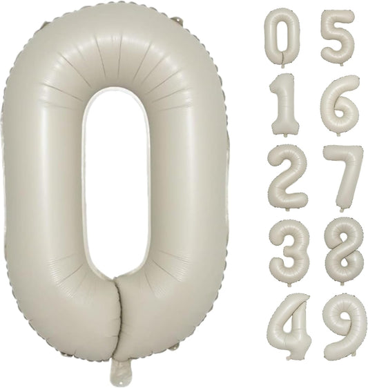 40 Inch Cream White Number 0 Balloon Mylar Big Foil Helium 0 10 20 30 40 50 Number for Party Decorations,Digital Birthday Party Wedding Boy Baby Shower Decorations (Cream No 0)