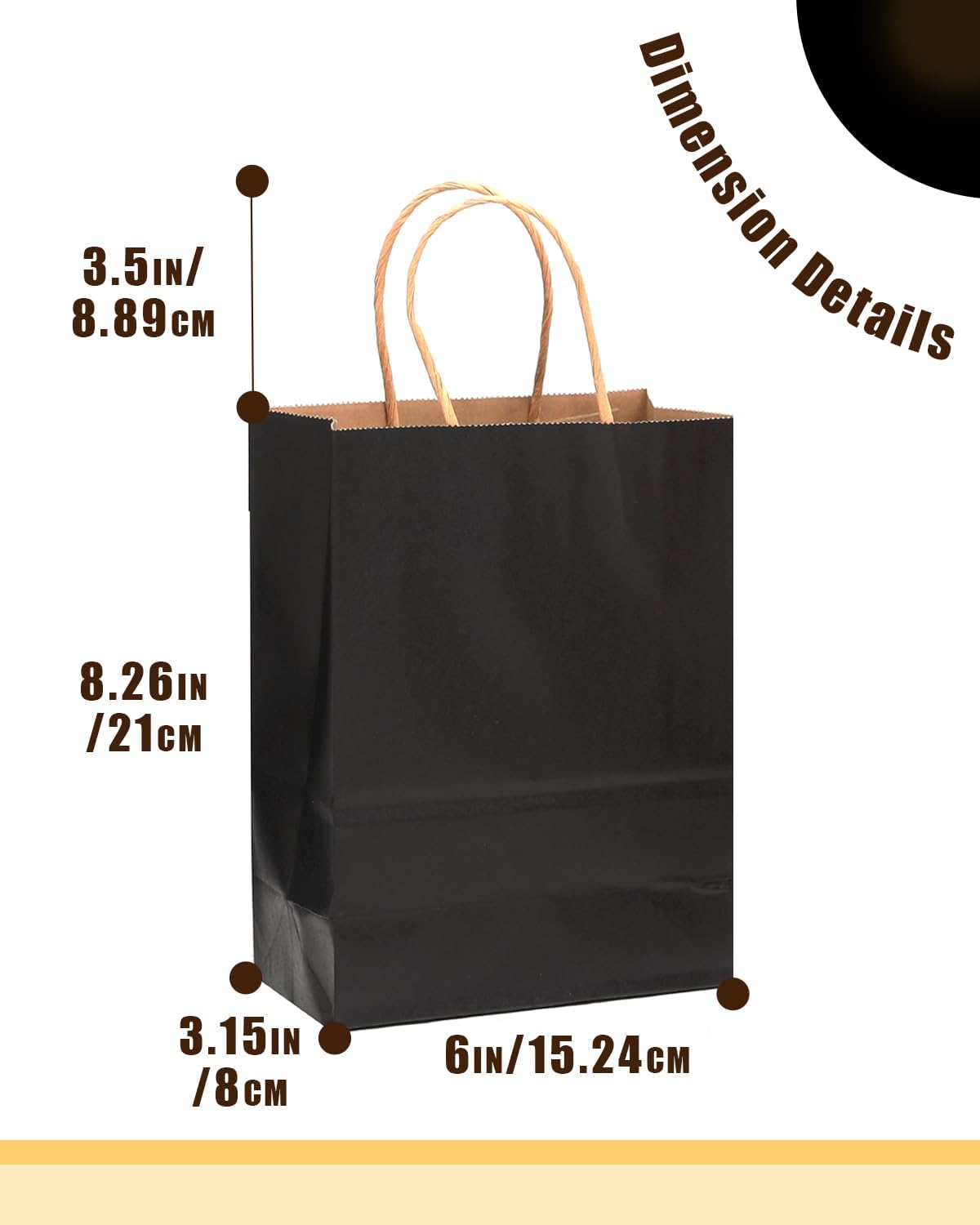 qiqee 50-Packs Black Paper Gift Bags with Handles Bulk 8.3"x3"x 6" Small Size Paper Bags Multiple Uses(Small Size)