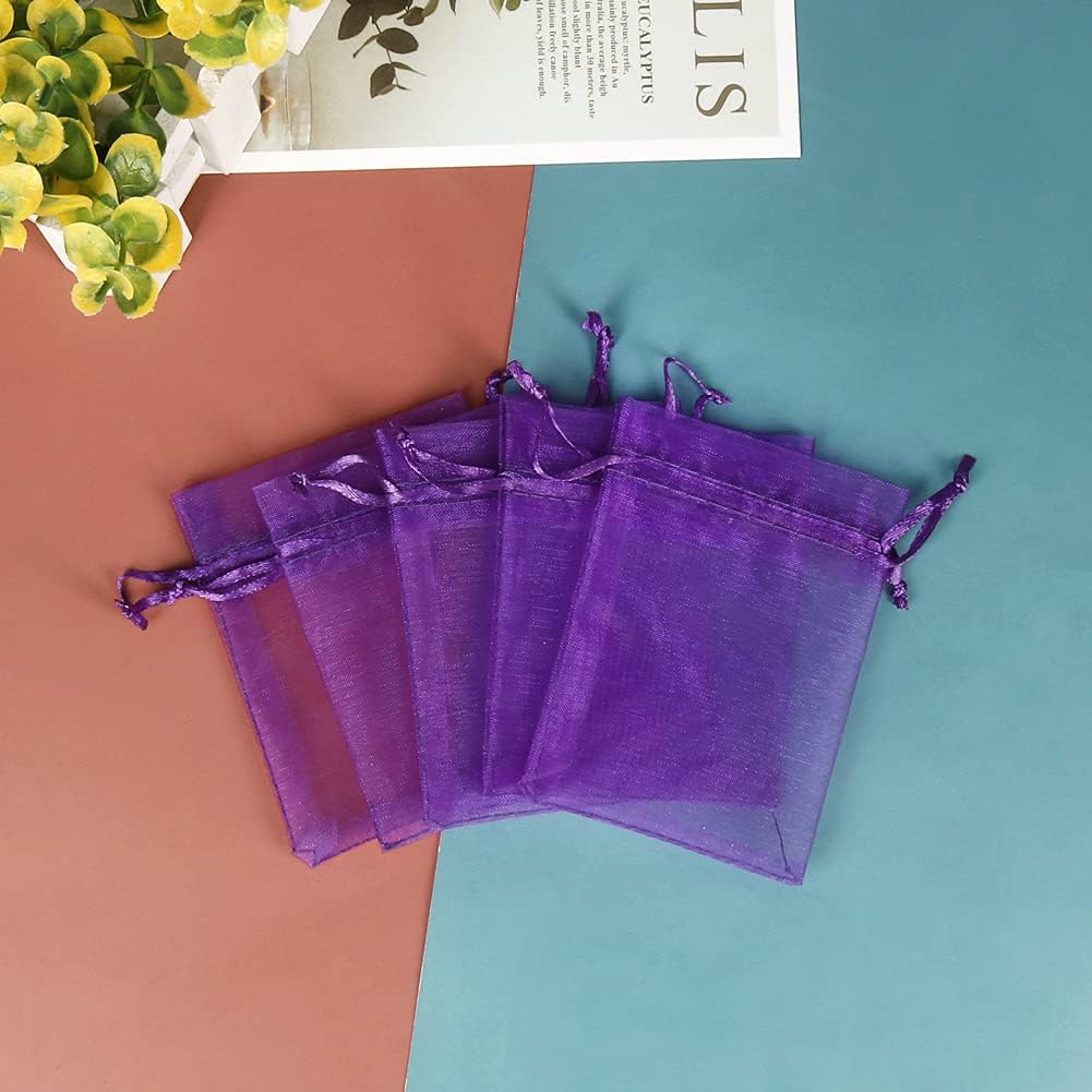 YQL Organza Bags 3x4 Inch,100PCS Purple Mini Drawstring Organza Jewelry Pouches Wedding Party Valentine Gift Mesh Candy Bag