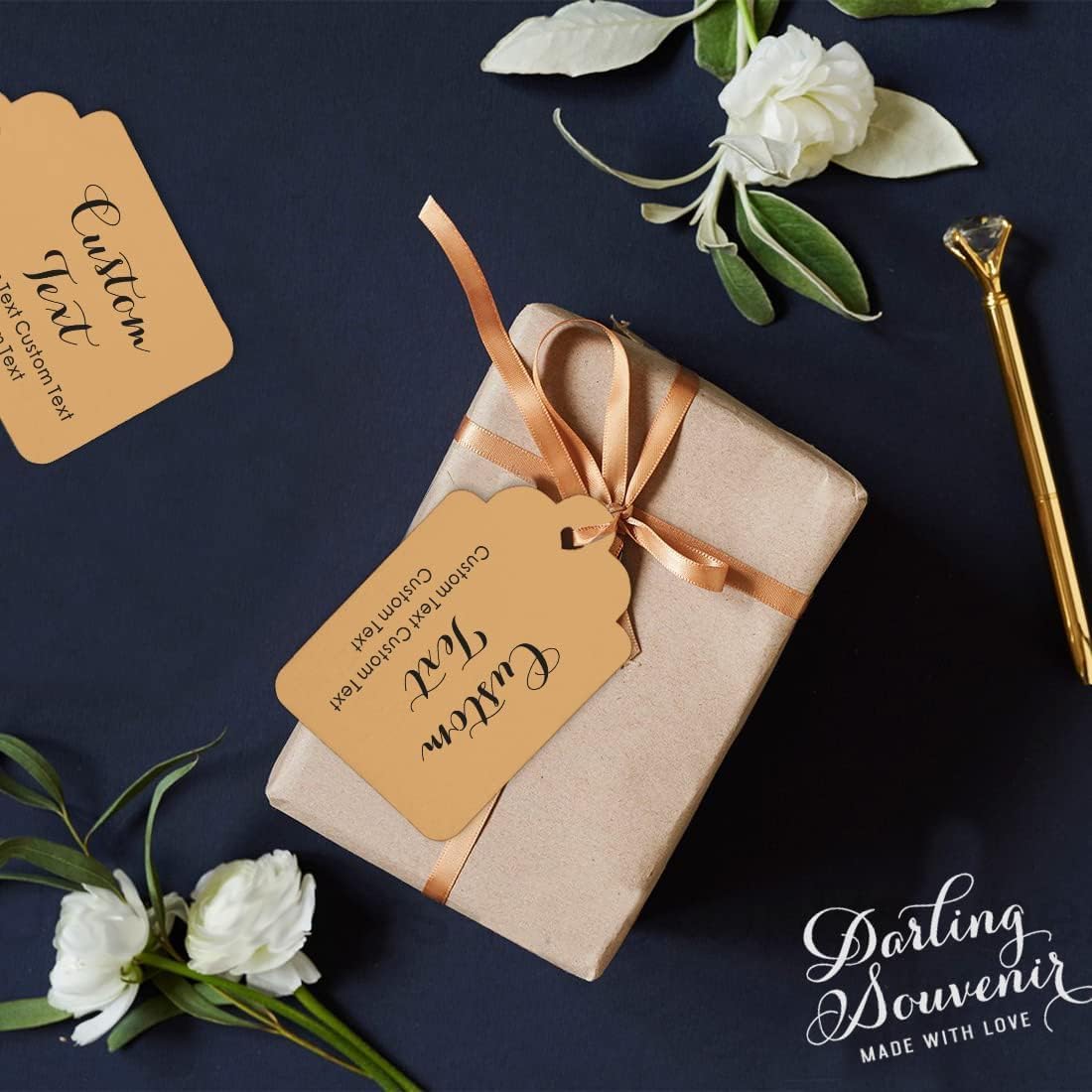 Custom Gift Tags with String, Personalized Tags for Favors, Customized Gifts Wrapping Labels, Wedding Items Birthday Party Favors Crafts Tag (Rectangle Shape)