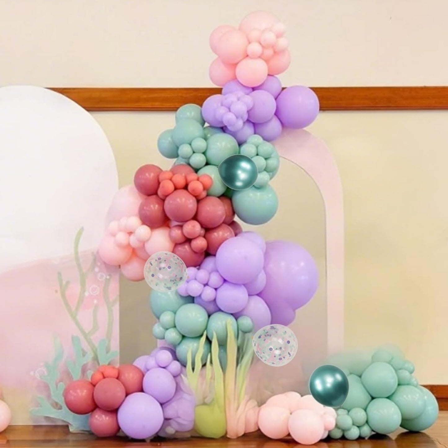 Pink Purple Green Balloons for Mermaid Magic Birthday Party Decorations Under The Sea 60PCS 12INCH Pastel Pink Teal Metallic Sage Green Helium Latex Balloon Confetti Balloons for Arch Baby Shower
