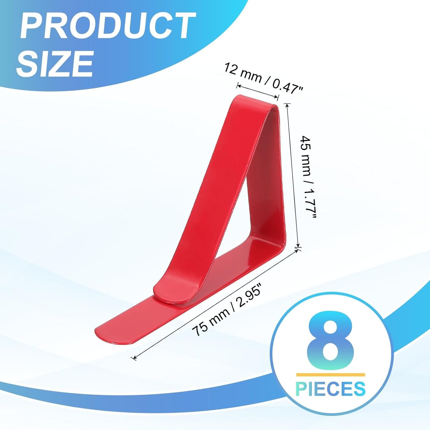 uxcell 8 Pack Tablecloth Clips, Stainless Steel Table Cloth Cover Clamps, 2.95" x 1.77" Windproof Holder Clips for Home Party Picnic Wedding Camping Dining Tables, Red