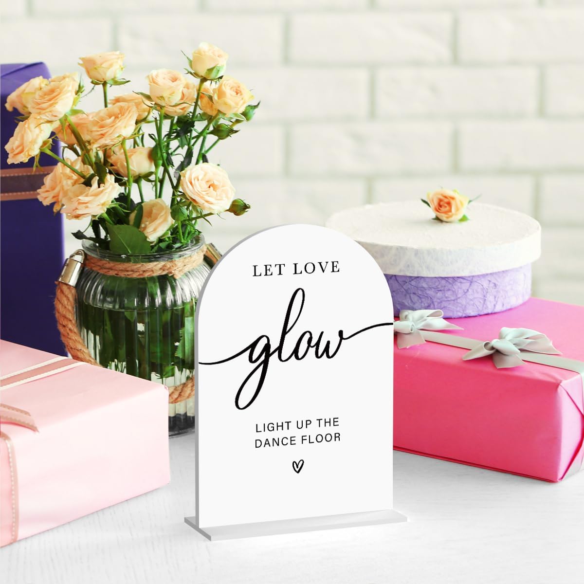 Acrylic Wedding Sign Let Love Glow Sign for Wedding Wedding Signs for Ceremony Modern Calligraphy Arch Acrylic Table Top Sign for Wedding Reception and Event Party Table(white）