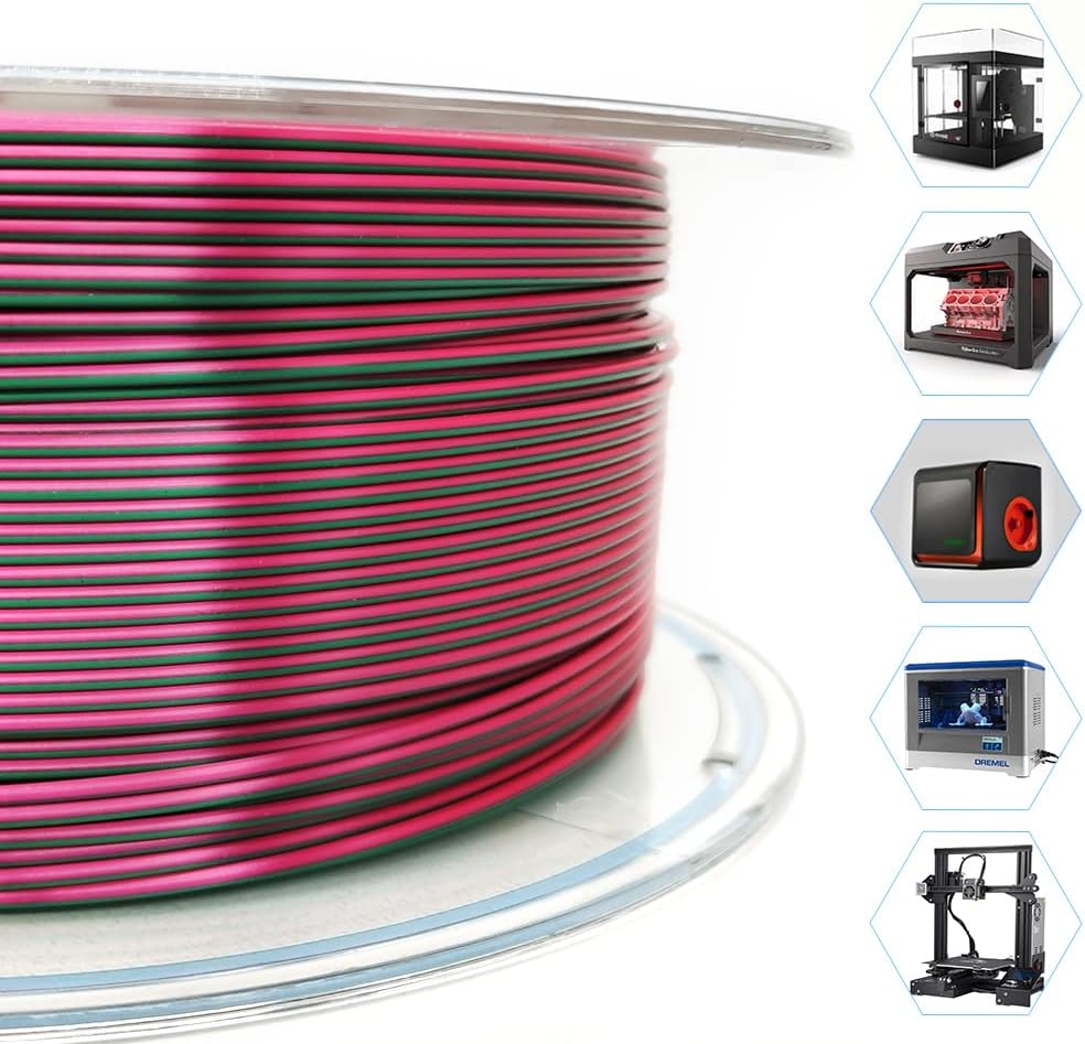 YOUSU Silk PLA Filament 1.75mm 3D Printer Filament Coextrusion Filament Dual Color, Compatible with Most of 3D Printer, Silk Purple Green Color Change PLA,1kg(2.2lbs).
