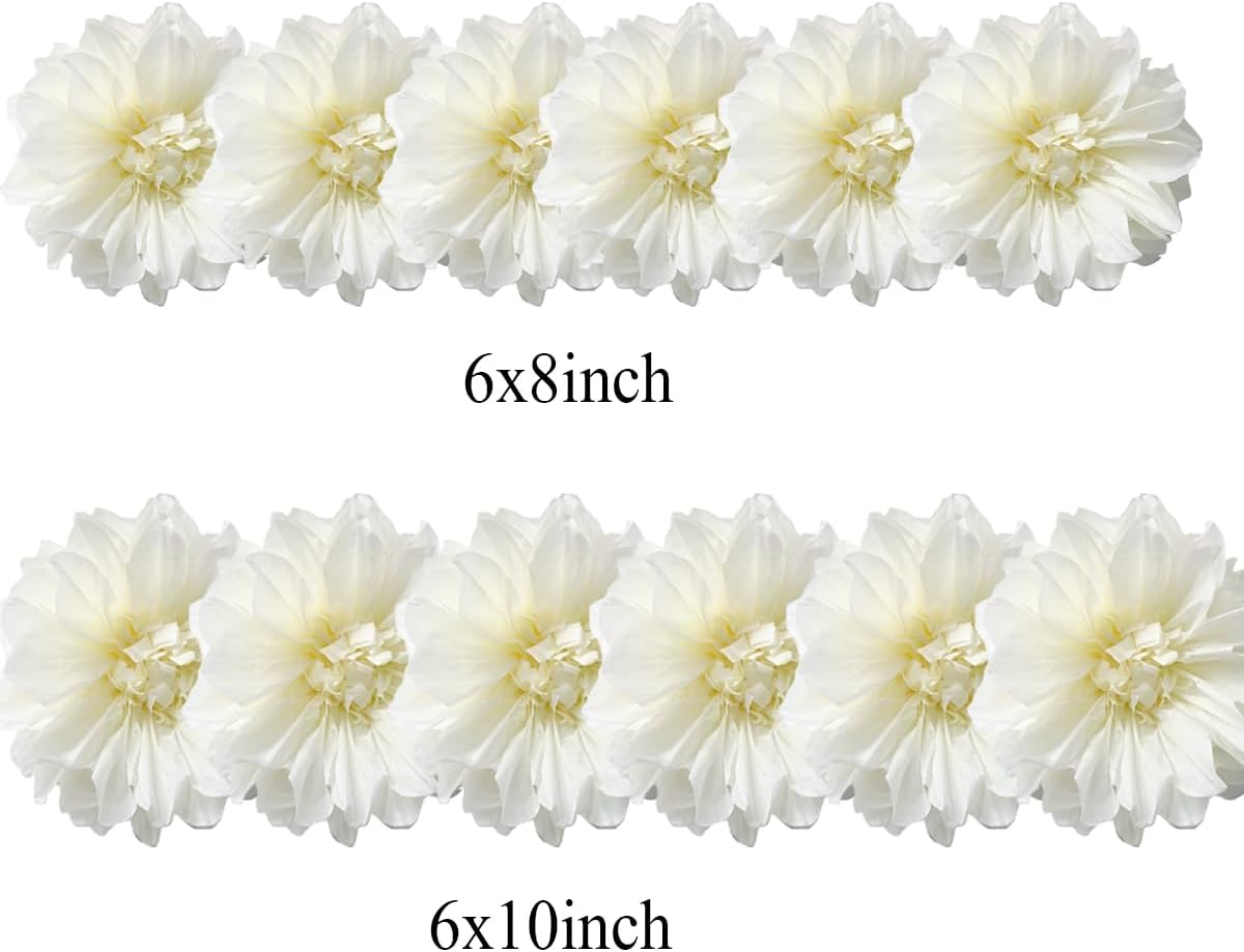 12pcs 8in 10in Paper Flowers Tissue Flowers Pom Paper Pom Poms Hanging Paper Flowers Wall Backdrop Wedding Party Flower Decorations DIY Art Craft Blooms for Birthday Baby Shower Nursey Decor Cream