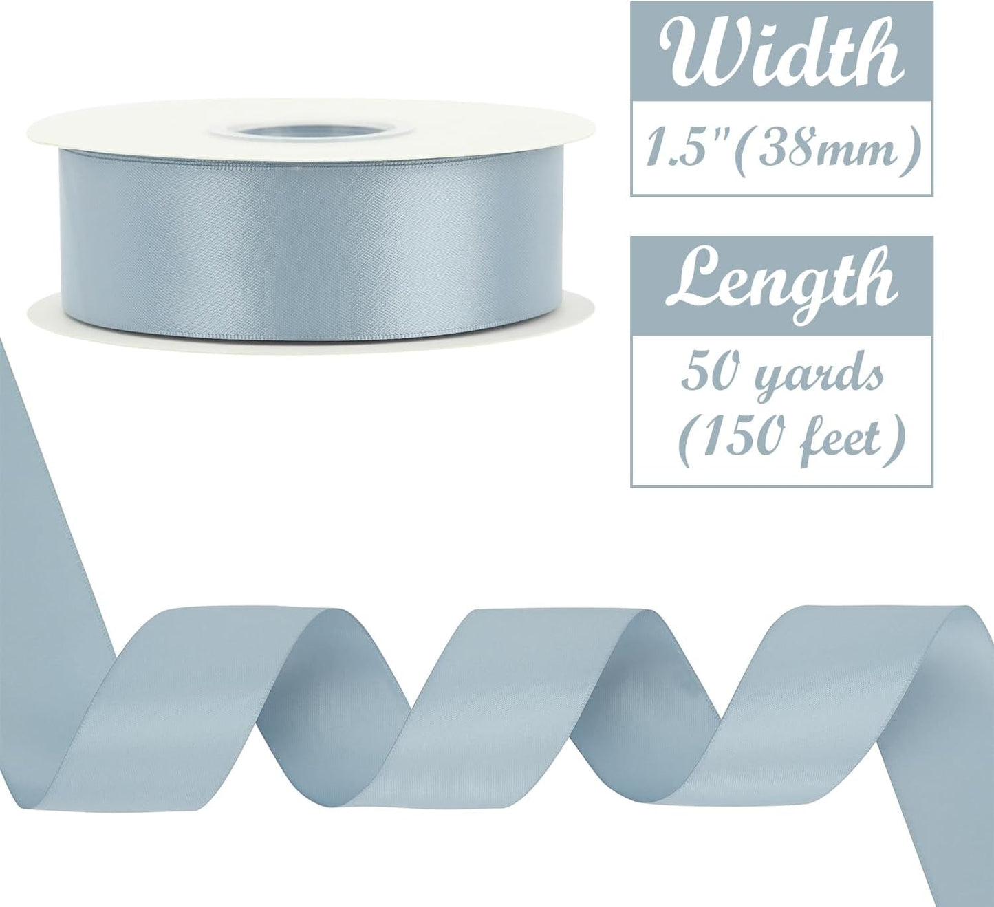 HUIHUANG Slate Blue Ribbon 1-1/2 inch Double-Faced Satin Ribbon 50 Yards Blue Silk Satin Ribbon for Wedding, Crafts, Gift Wrapping, Flower Bouquet Wrap, Invitations, Holiday Decor, Bows Making