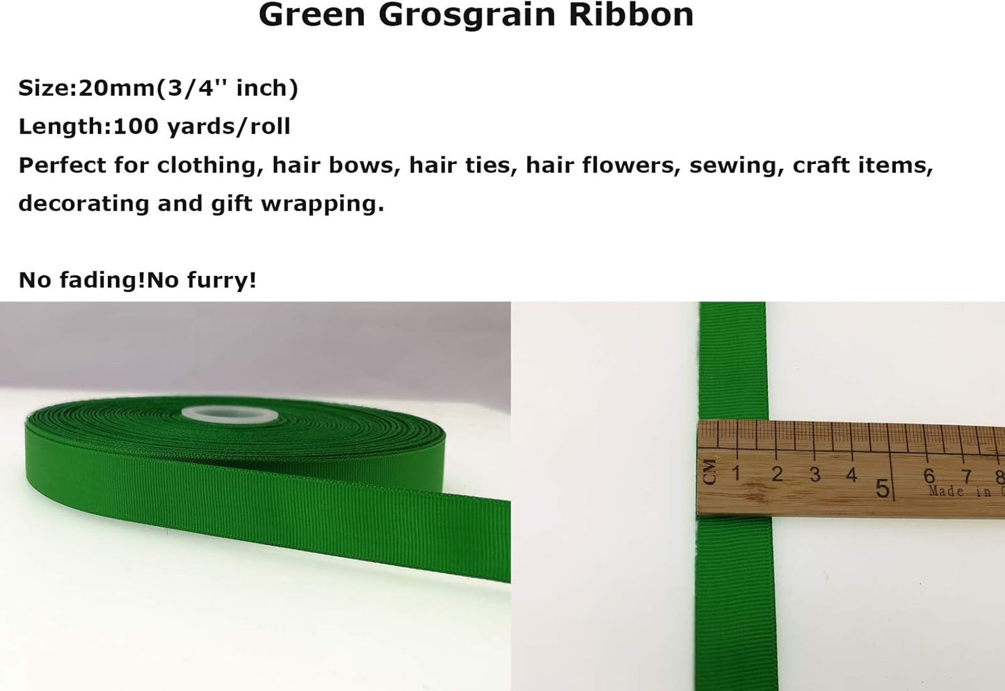 Jesep One Roll 100 Yards 3/4" Soild Grosgrain Ribbon Boutique Gift Wrapping Package Ribbon, DIY Crafts Bow Hair Headband Accessories Assorted Ribbon#553 (3/4" 20mm, Green)