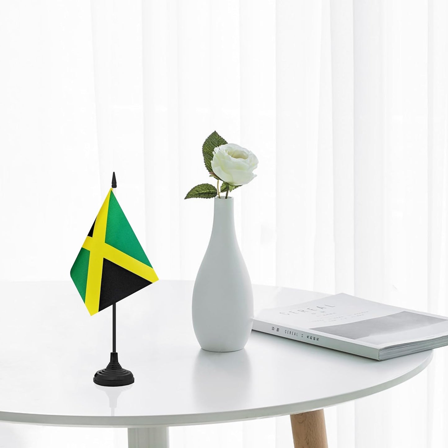12 Pack Jamaica Desk Flag Set, Jamaican Table Office Flag, Small Miniature Desktop Flag With Black Pole and Black Base, Classroom, Offices Meeting Desk Decoration (Jamaica)