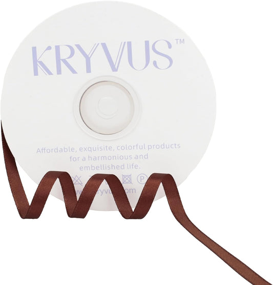 Coffee Brown Satin Ribbon 1/4 inch X Continuous 50 Yards, Single Face Polyester Ribbon Perfect for Gift Wrapping, Flower Bouquet, Wedding Decor, Crafts, Bow Making, Sewing and More