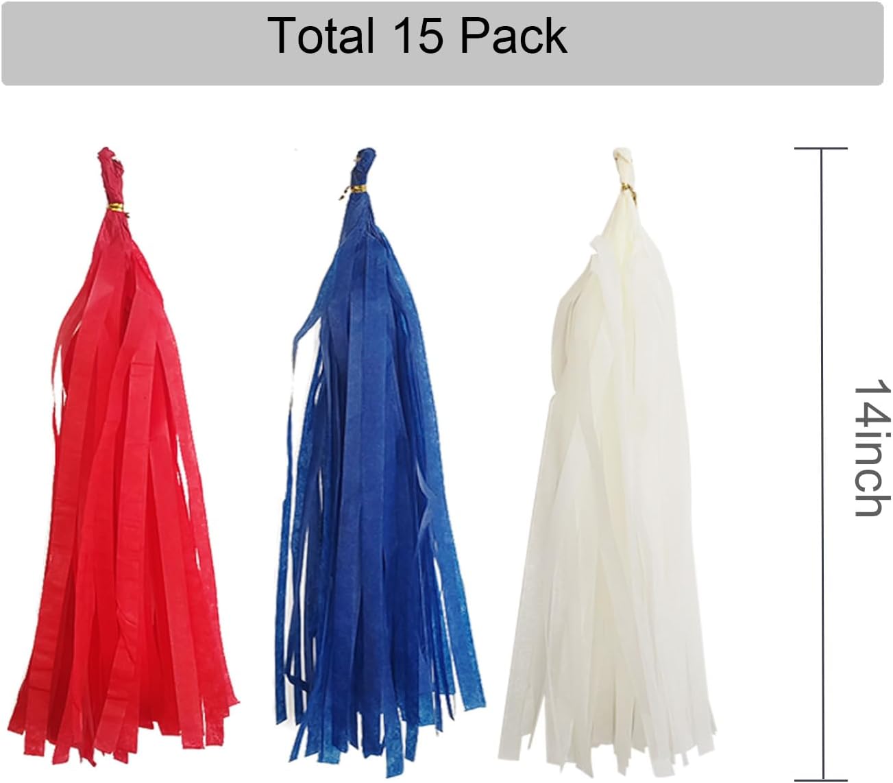 GAKA Red Blue and White Tissue Paper Tassel,Paper Tassel Garland Banner for Patriotic Party Decor Supplies,15 PC