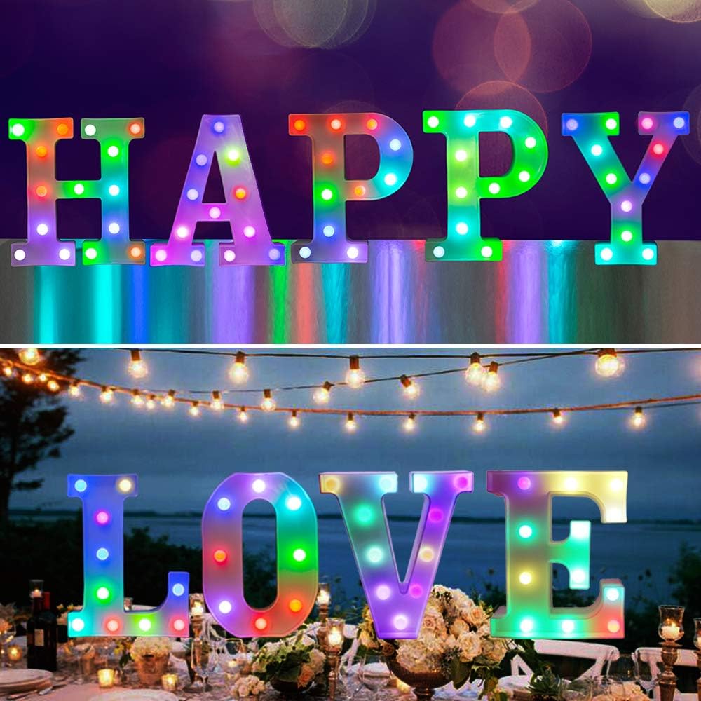 Pooqla Colorful LED Marquee Letter Lights with Remote – Light Up Marquee Signs – Party Bar Letters with Lights Decorations for The Home - Multicolor D