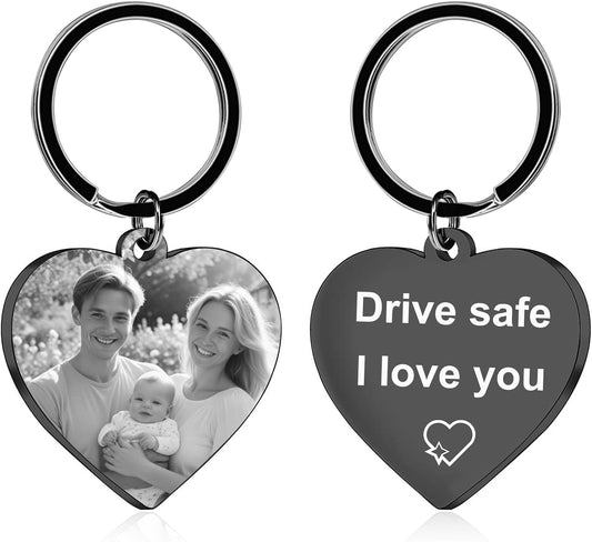 Custom Keychain with Picture - Personalized Photo LOGO Text Customized Key Chain for Boyfriend Dad Men Gifts