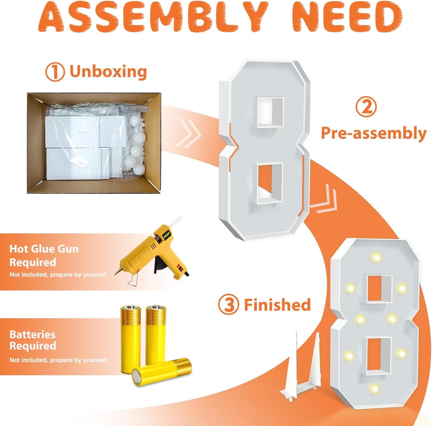 3ft Marquee Numbers, Light Up Numbers 8, 0-9 Warm Yellow LED Light Up Sign for Happy Birthday, Graduation, Wedding, Engagement, Holiday Party Background Arch Decoration