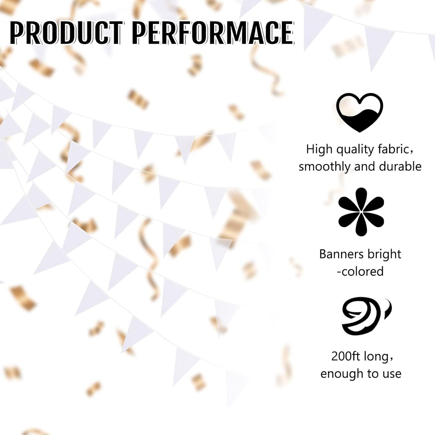 Tatuo 200 Feet Solid Pennant Banners Flags String Triangle Hanging DIY Bunting Flags Party Decorations for Grand Opening Party Banners for Kids Birthday, Shops (White)