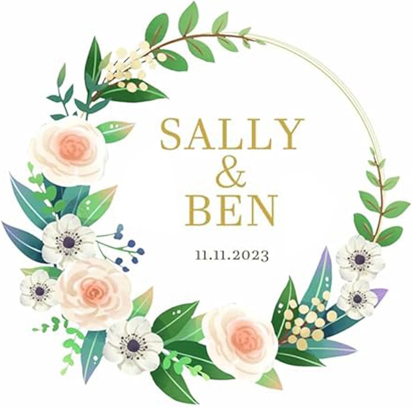 Custom Stickers for Weddings, Birthdays & Businesses - Personalized Labels with Your Logo - Waterproof, Fade and Heat Resistant - Pack of 100-1000 (Wreath P, 1.5 Inch)