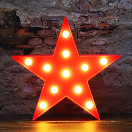 LED Marquee Star Signs Night Lights, Battery Operated Star Shaped Desk Table Lamp for Kids, Baby, Child, Girl Gift, Nursery Room, Wall Decor-Star(Red)