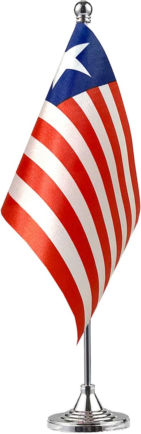 GentleGirl.USA Liberia Table flags Stick Small Mini Liberian Flag Office Table Flag on Stand with Stand Base, International Festival Decoration,Liberian Theme Party Decoration,Home Desk Decoration