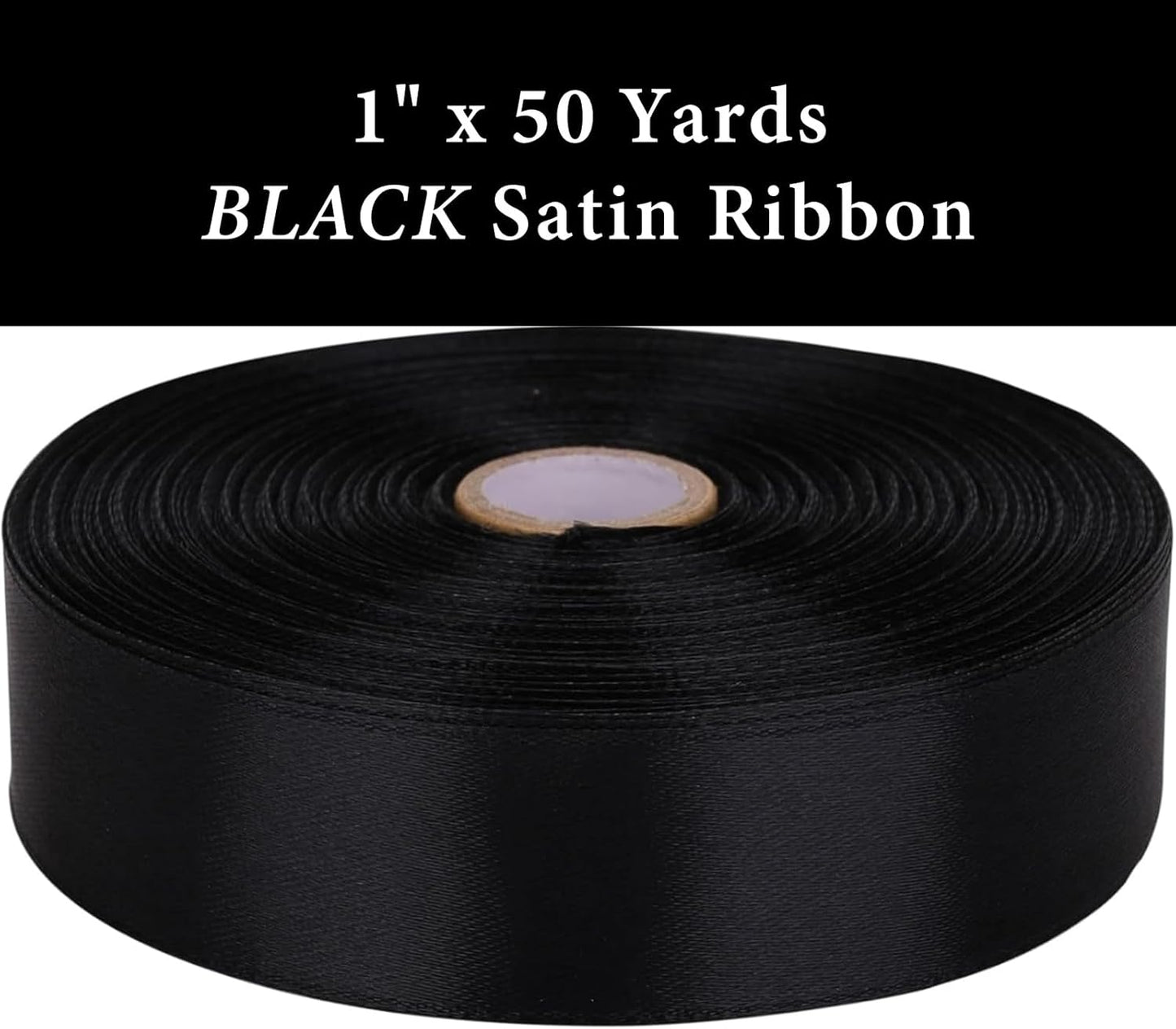 1" x 50 Yards Black Satin Ribbon Single Faced Fabric Ribbons for Gift Wrapping, Crafting, Bows Making, Flower Bouquet, Wedding, Home Decor