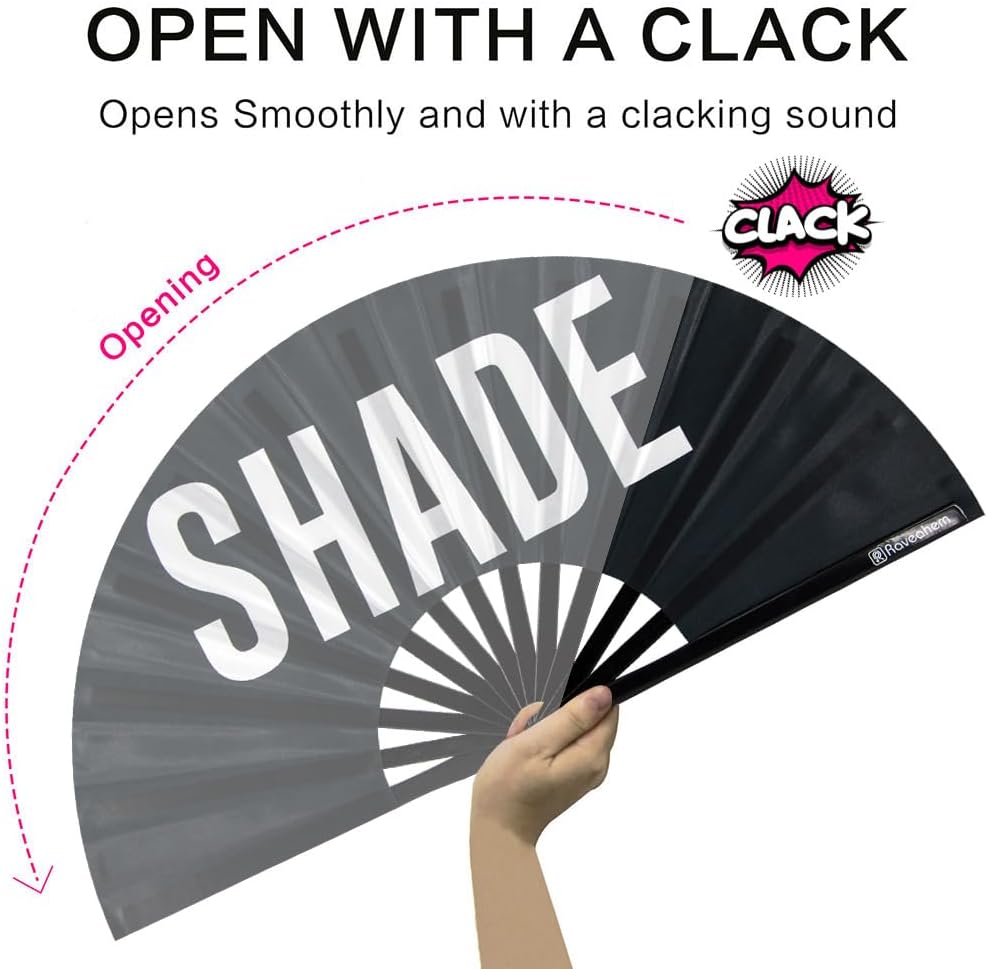 UV Glow Rave Fan, Bamboo Folding Clack Hand Fans Foldable for Men Women, Boots on the Ground Poping Fan for EDM Festival Line Dance Decoration, (Shade Pattern, Large 13")