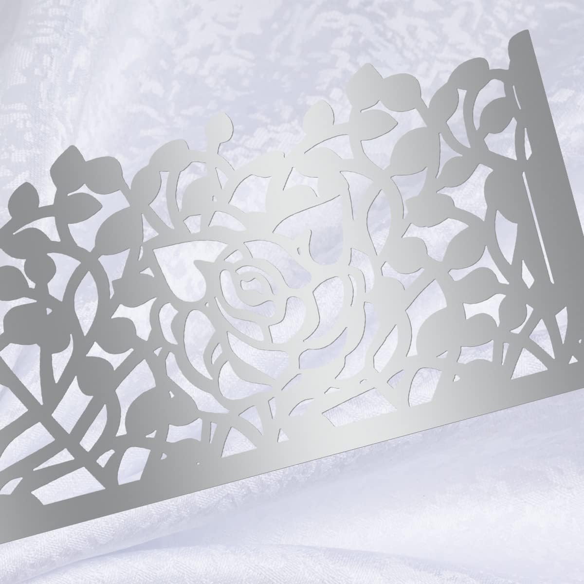 100pcs Disposable Rose Flower Paper Napkin Rings Laser Cut Foil Paper Napkin Holder, Leaf Vine Serviette Rings for Table Decoration,Christmas,Wedding,Party (Silver)