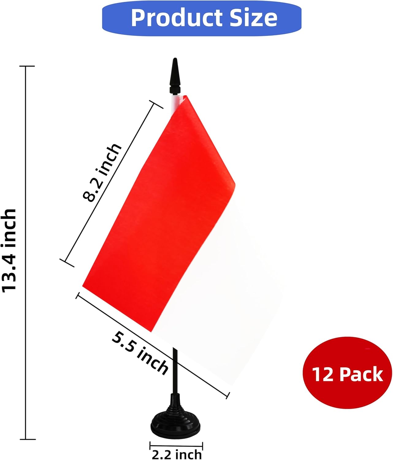 Indonesia Desk Flag, 12 Pack Indonesian Table Office Flag with Black Solid Pole and Stand Base, International Country Flag, Festival Celebration, Classroom Meeting Desktop Decor (Indonesia)