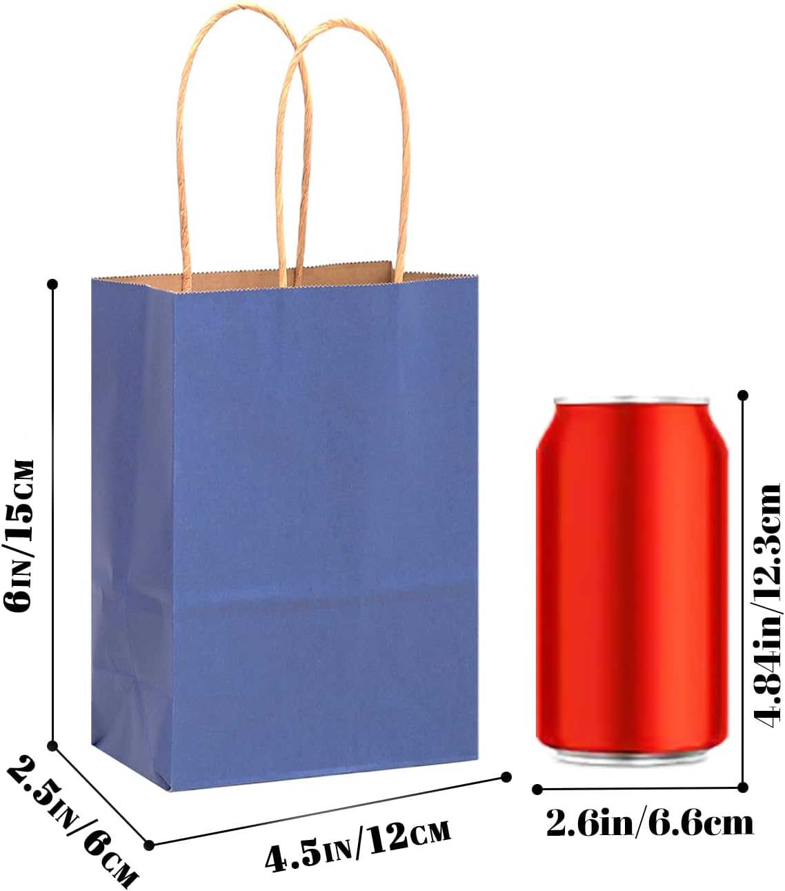 qiqee 24 Pcs Deep Blue Mini Paper Gift Bags with Handles 6"x4.5"x2.5" Small Brown Kraft Party Favor Treat Bags Multiple Uses (Mini size)