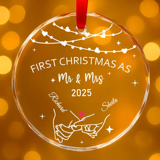 Personalized Christmas Ornaments with Names, Couple Glass Ornament, Custom Wedding Gifts for Couples 2025, Wedding Gift Ideas for Newly Wed Couple, Bride, Bridal Shower, Future Mr & Mrs (C5)