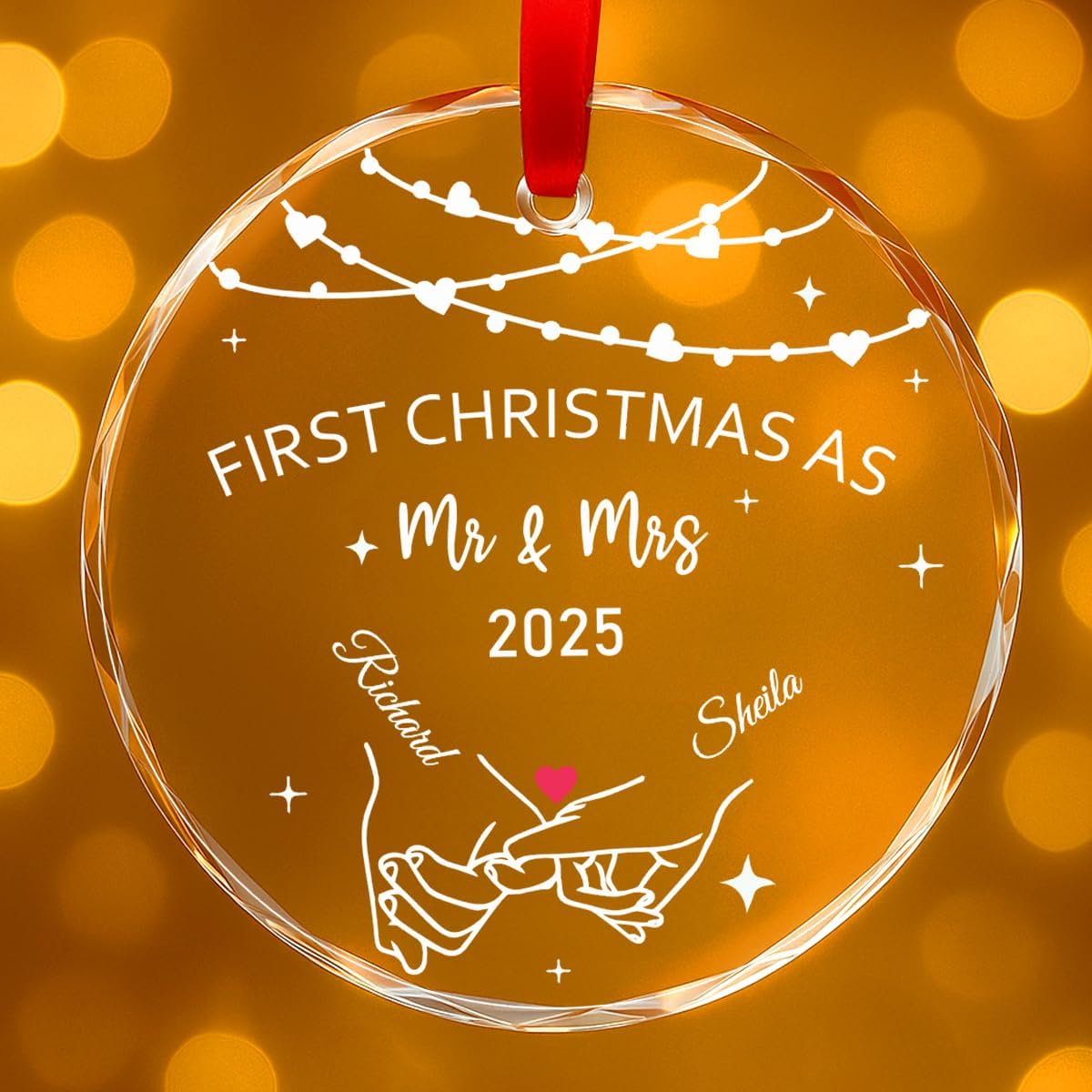 Personalized Christmas Ornaments with Names, Couple Glass Ornament, Custom Wedding Gifts for Couples 2025, Wedding Gift Ideas for Newly Wed Couple, Bride, Bridal Shower, Future Mr & Mrs (C5)