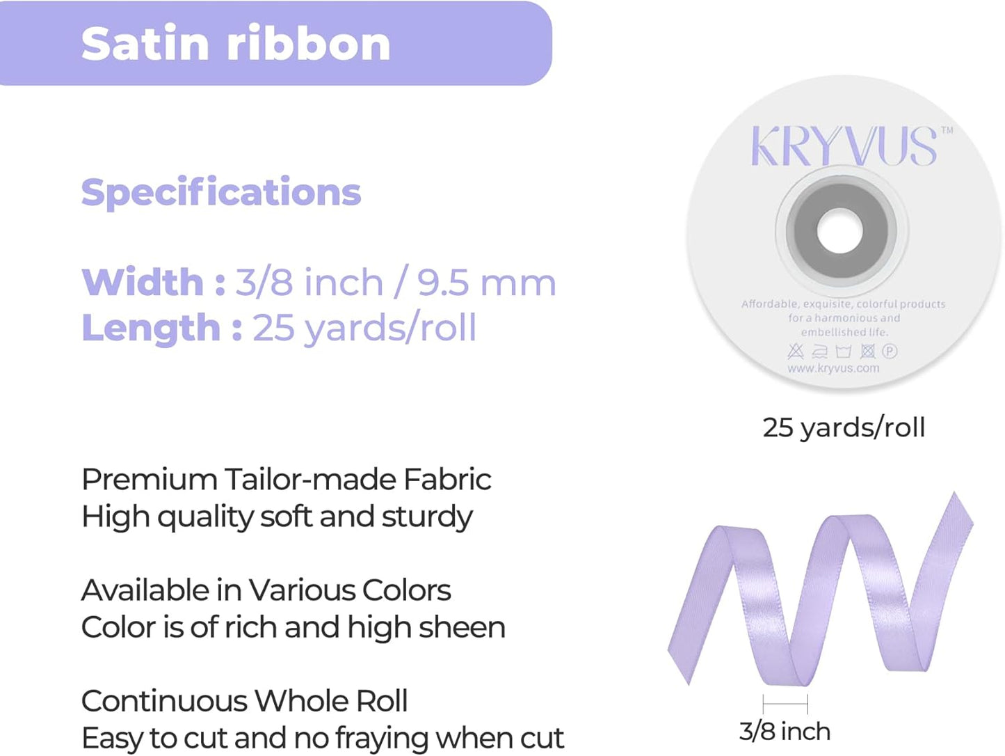 Lavender Satin Ribbon 3/8 inch X Continuous 25 Yards, Single Face Polyester Ribbon Perfect for Gift Wrapping, Flower Bouquet, Wedding Decor, Crafts, Bow Making, Sewing and More